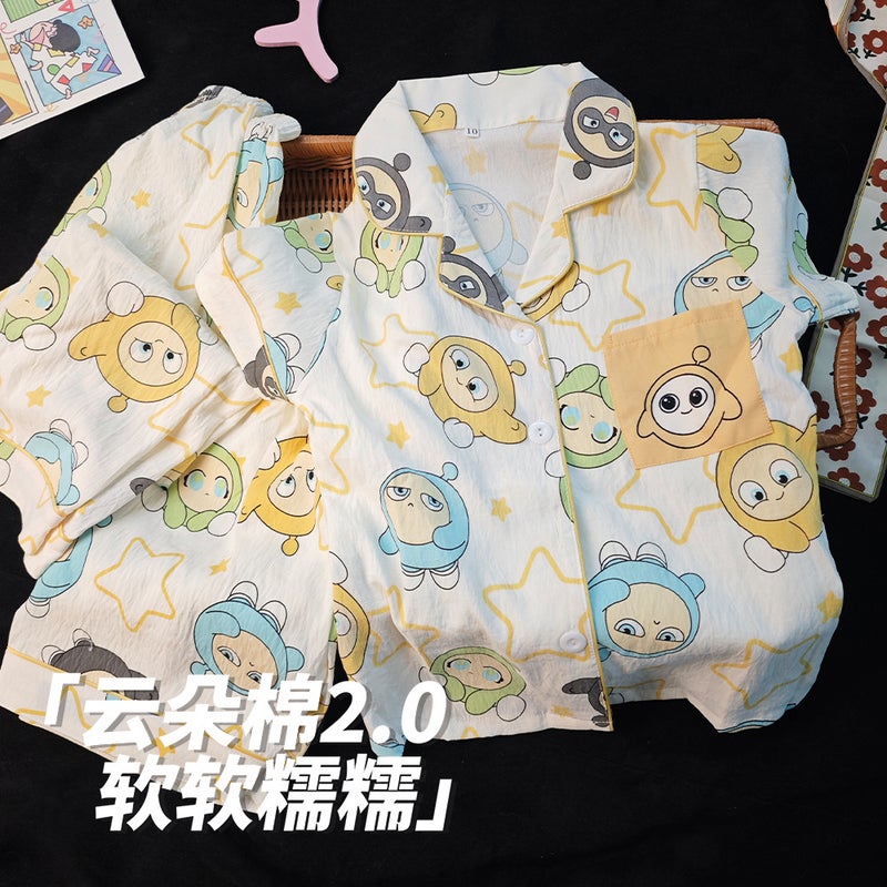 Summer Pajamas Cloud Cotton Short-Sleeved Three-Piece Set Kidsren'S Pajamas Baby Home Clothes Set Boys And Girls Air-Conditioned Clothes - Image 2