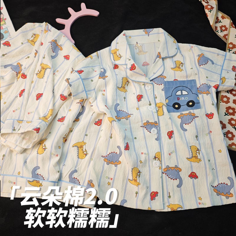 Summer Pajamas Cloud Cotton Short-Sleeved Three-Piece Set Kidsren'S Pajamas Baby Home Clothes Set Boys And Girls Air-Conditioned Clothes - Image 5