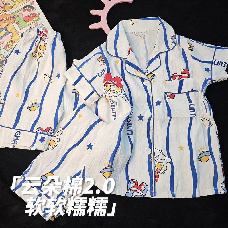 Summer Pajamas Cloud Cotton Short-Sleeved Three-Piece Set Kidsren'S Pajamas Baby Home Clothes Set Boys And Girls Air-Conditioned Clothes - Image 1