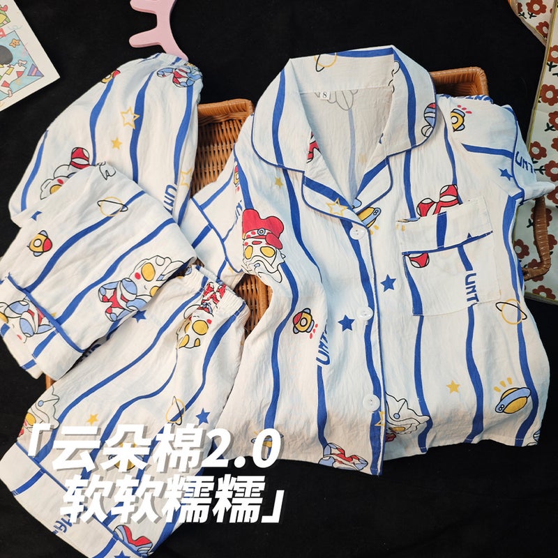 Summer Pajamas Cloud Cotton Short-Sleeved Three-Piece Set Kidsren'S Pajamas Baby Home Clothes Set Boys And Girls Air-Conditioned Clothes - Image 4