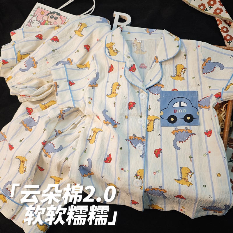 Summer Pajamas Cloud Cotton Short-Sleeved Three-Piece Set Kidsren'S Pajamas Baby Home Clothes Set Boys And Girls Air-Conditioned Clothes - Image 3