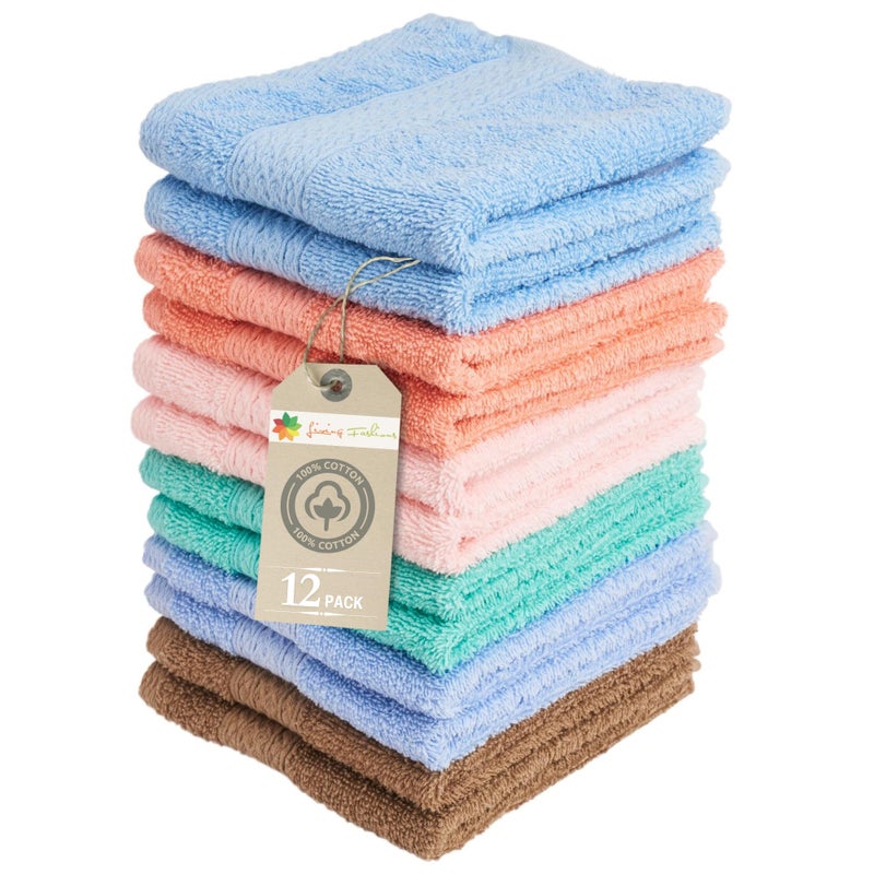 Living Fashions Luxurious Washcloths  Set of 12  Size 13 x 13  Thick Loop Pile Washcloth  Absorbent and Soft 100 RingSpun Cotton Wash Cloth  Lint Free Face Towel  Wash Cloths Perfect for Bathroom  - Image 1