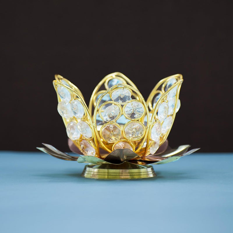 Puja N Pujari Puja N Pujari Lotus Design Kamal Patta Crystal Akhand Diya Oil Deepam for Pooja and Diwali 