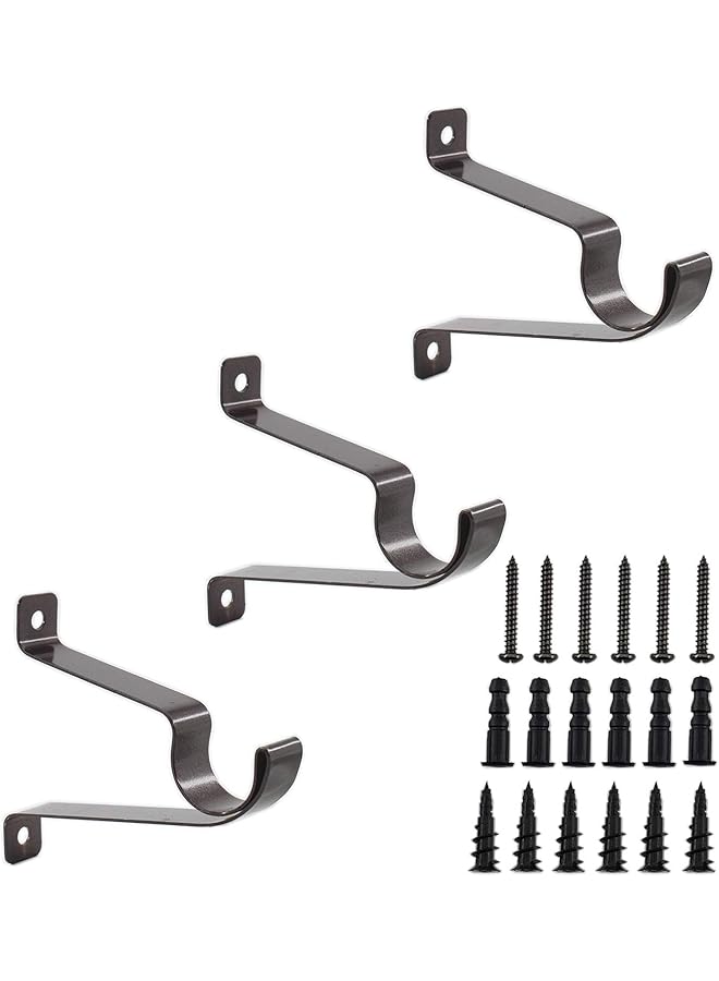 erorex 6 PCS Adjustable Distance Curtain Rod Bracket, Heavy Duty Single Hole Curtain Rod Hooks, Drapery Rod Bracket Set, Metal Blinds Hang Curtains Rod Holder with Screw Pack Brown 25mm/1 in  - Image 1