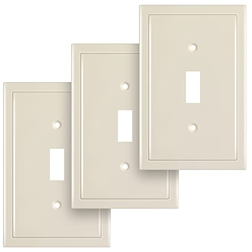 Henne Bery Modern Edge Decorative Wall Plate Switch Plate Outlet Cover, Durable Solid Zinc Alloy (Single Toggle 3PK, Light Almond) - Image 1