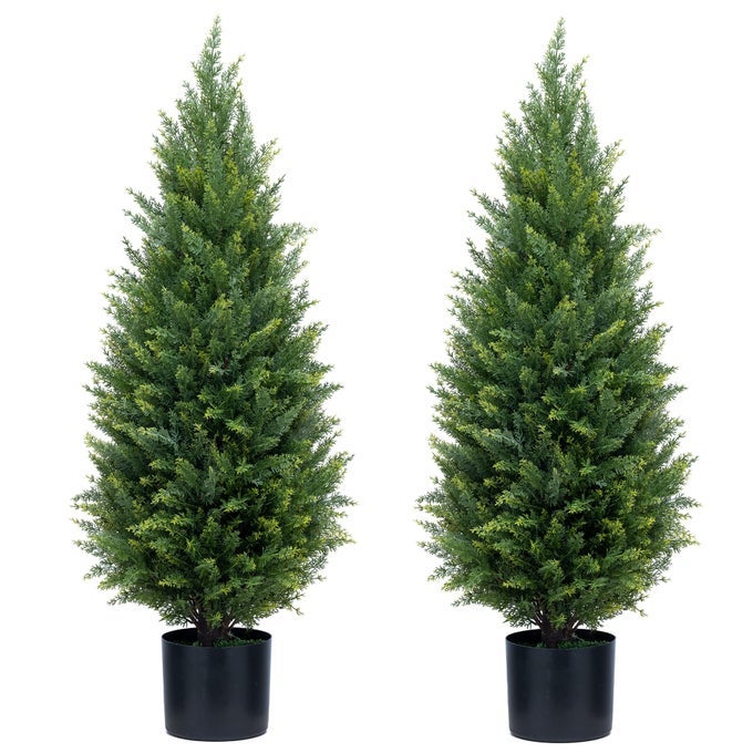 3ft Artificial Topiary Trees Artificial Cedar Trees UV Resistant Bushes Potted Set of 2 Faux Shrubs for Outdoor Indoor Front Porch Garden