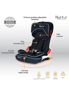 Nurtur Maverick Baby/Kids Compact Foldable Car Seat - Isofix - 10-Level Adjustable Headrest - 9 Months To 12 Years, , Dark Grey  - Image 2