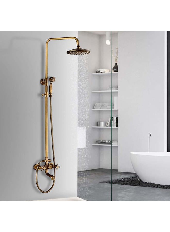 NeierThodore Antique Brass 8-Inch Bathroom Shower Faucet System Rainfall Shower Head Wall-Mounted Dual Cross Handle Bathtub Shower Mixer Tap with Hand Sprayer - Image 3