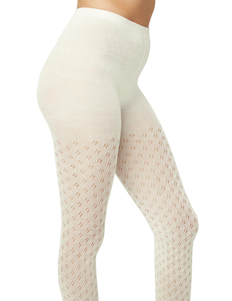 HUE Women's Sweater Tights, Ivory Pointelle Diamond, Small-Medium - Image 2