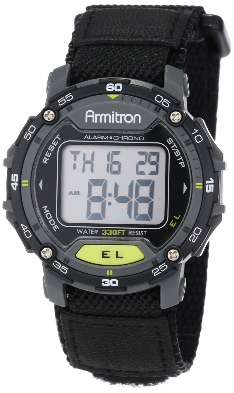 Armitron Sport Unisex 40/8291BLK Grey Accented Digital Chronograph Black Nylon Strap Watch - Image 1