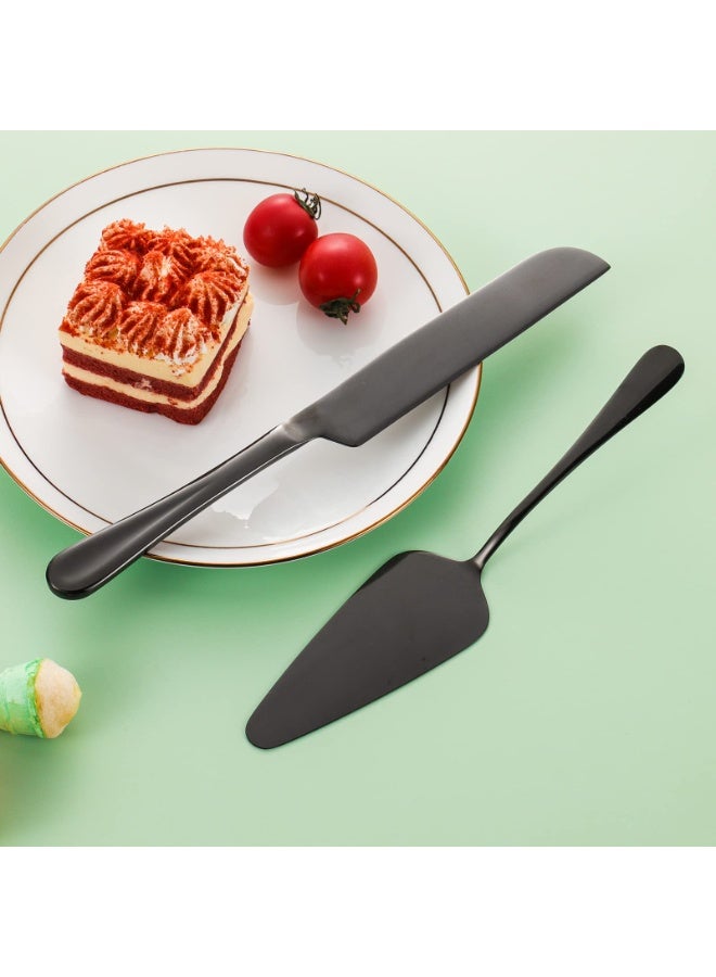 Elegant Cake Knife And Server Set, Thickened Stainless Steel Round Edge, Cake Pizza Dim Sum Bread Shovel, Suitable For Birthday Anniversary Celebrations, 2 Pieces, Black  - Image 2