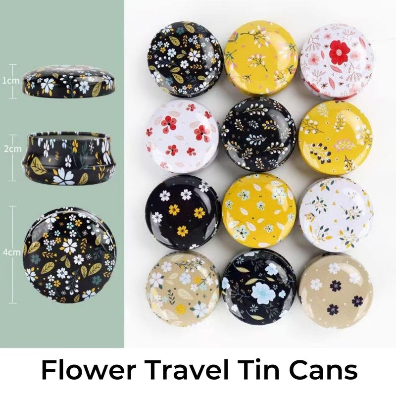 Rarapop 12 Pack Reusable Mini Round Tinplate Candle Tin Jars with Lids, 20ml Small Flower Travel Tin Cans Refillable Empty Container Bottle for Lip Balm, Salve, Eye Shadow, Powder - Image 2