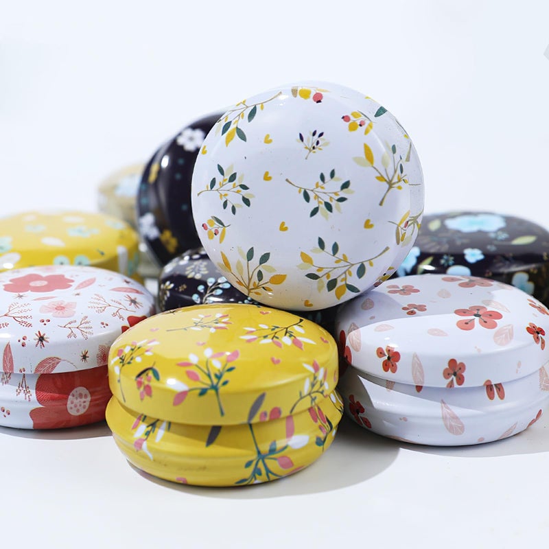 Rarapop 12 Pack Reusable Mini Round Tinplate Candle Tin Jars with Lids, 20ml Small Flower Travel Tin Cans Refillable Empty Container Bottle for Lip Balm, Salve, Eye Shadow, Powder - Image 4