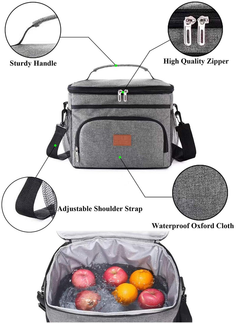 Qiccijoo Qiccijoo Lunch Bags 15L Insulated Cooler Bag for Men Women, Reusable Insulated Waterproof Lunch Bag for Office Work School Picnic Beach Gym (Grey)  - Image 4