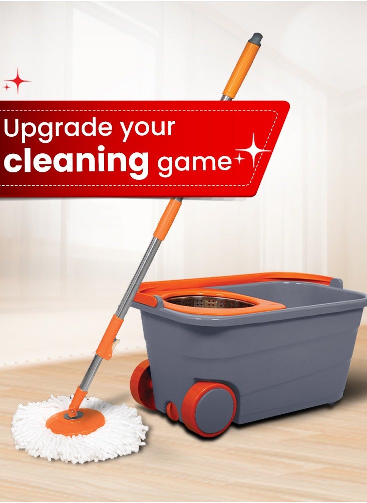 Chakaa chak Chakaachak Shine Spin Bucket Mop with Stainless steel Wringer plus 1 Free Refill (Multicolor)  - Image 2