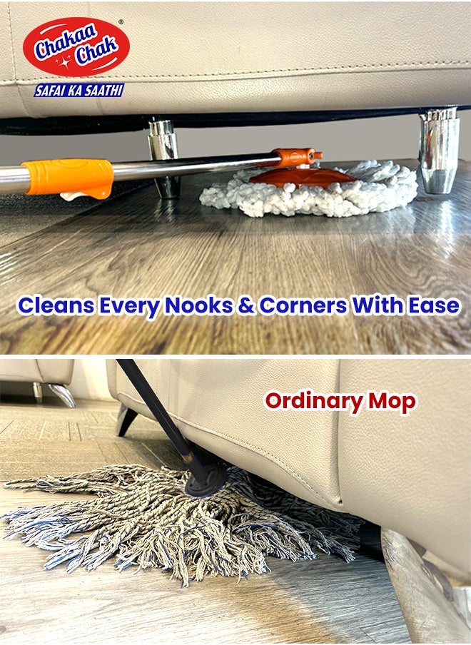 Chakaachak Shine Spin Bucket Mop with Stainless steel Wringer plus 1 Free Refill (Multicolor)