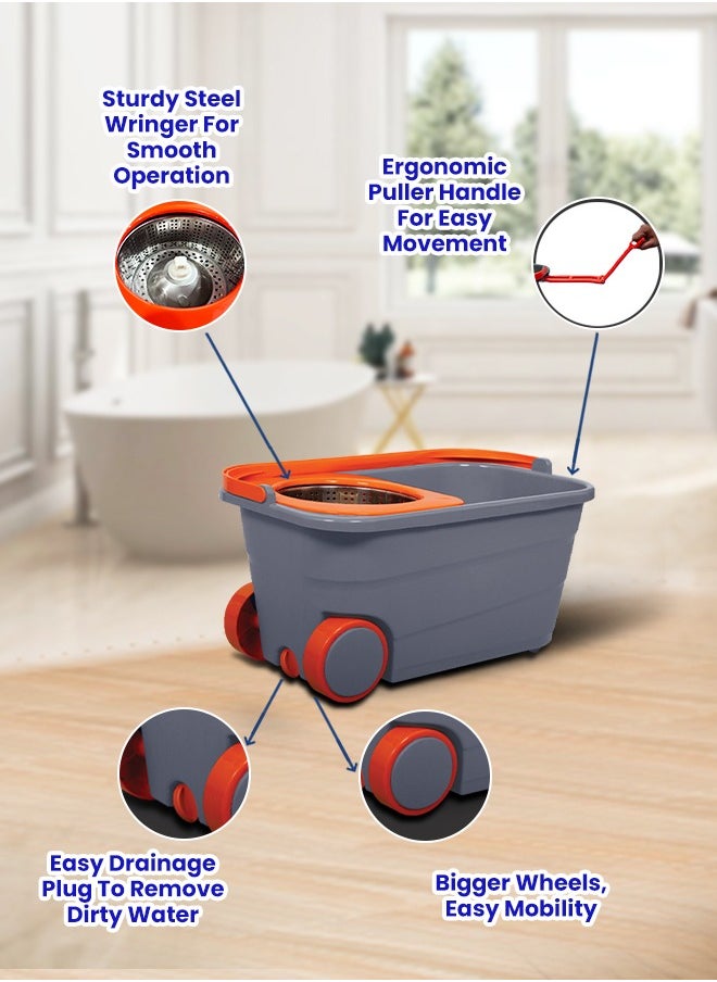 Chakaachak Shine Spin Bucket Mop with Stainless steel Wringer plus 1 Free Refill (Multicolor)