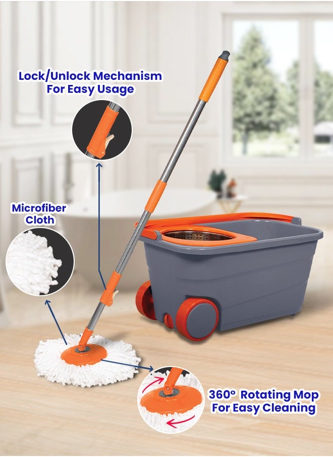 Chakaachak Shine Spin Bucket Mop with Stainless steel Wringer plus 1 Free Refill (Multicolor)