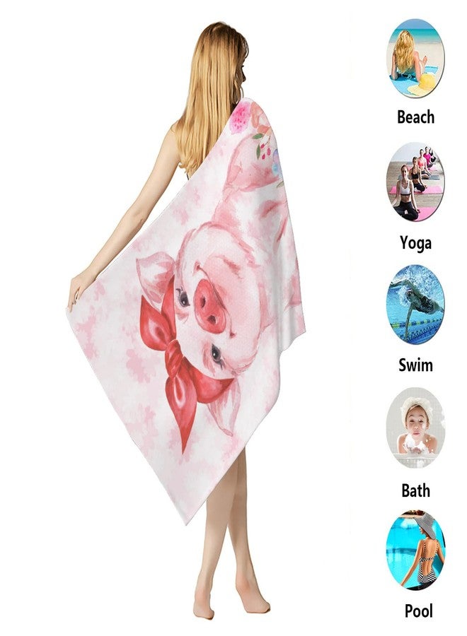 feelacle Pink Pig Floral Sand Free Beach Towel Absorbent Bath Towel Large Hand Towels for Swimming Bathroom Spa Pool - Image 5