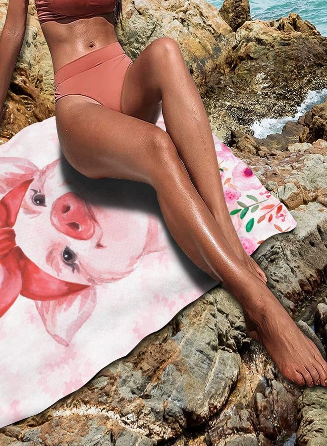 feelacle Pink Pig Floral Sand Free Beach Towel Absorbent Bath Towel Large Hand Towels for Swimming Bathroom Spa Pool - Image 4