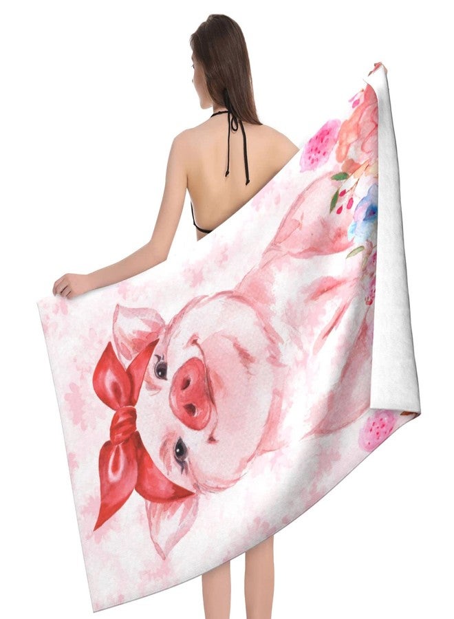 feelacle Pink Pig Floral Sand Free Beach Towel Absorbent Bath Towel Large Hand Towels for Swimming Bathroom Spa Pool - Image 2