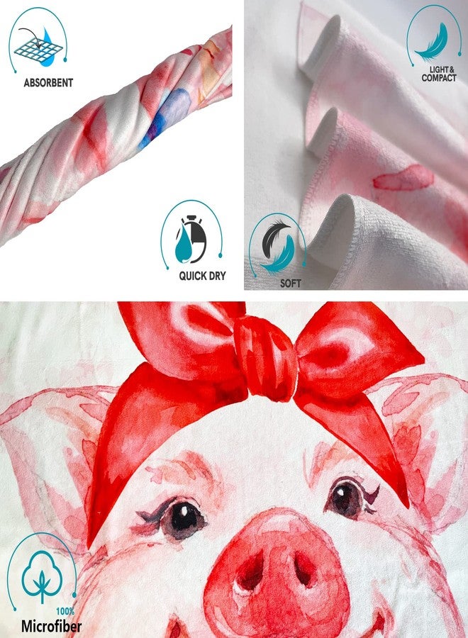 feelacle Pink Pig Floral Sand Free Beach Towel Absorbent Bath Towel Large Hand Towels for Swimming Bathroom Spa Pool - Image 3