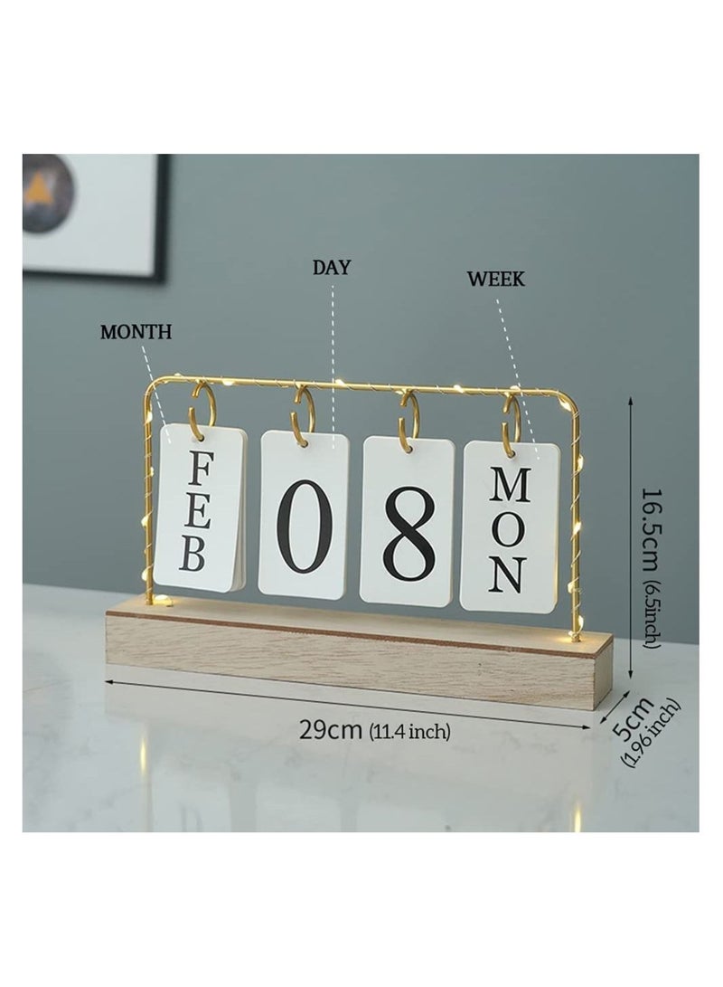 Flip Wooden Perpetual Calendar Metal Desk Calendar 2023 For Daily Office Home Decor Monthly Weekly Year Planner Standing Kitchen Desk Decor Calendar White color