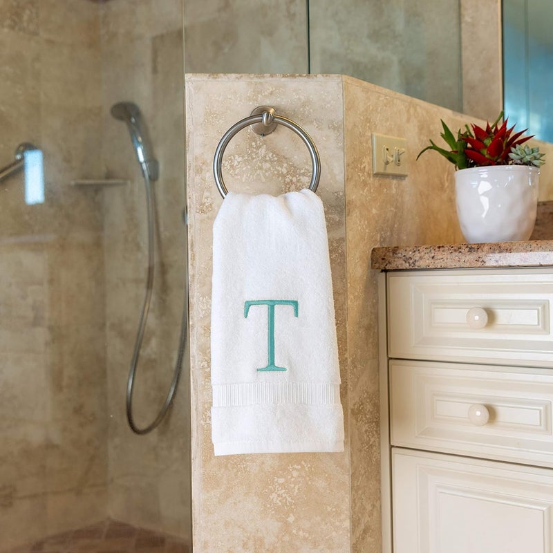 Decorvo منشفة يد حمام تيل وحمام أبيض - جودة فندق فاخرة فاخرة مزخرفة منشفة مطرزة للمسحوق Room Spa - Gots Organic Certified - مجموعة من أحرفين T.  - Image 5