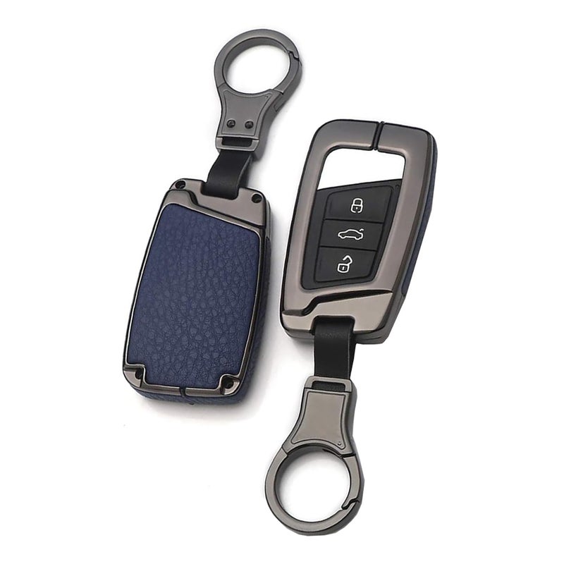 ontto Full Protection Key Fob Cover Fit for VW Key Case Smart Remote Key Shell Fit for Volkswagen Key Holder Blue(1 keycover& 1 Keychain) - Image 1