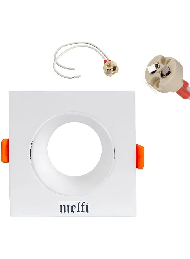 melfi Melfi Square Ceiling Spot Adjustable Fixture With Sleek Square Frame For Modern Interiors - Efficient, Easy Installation, Ideal For Living Room, Kitchen, And Office (White Frame With Mr16 Holder)  - Image 1