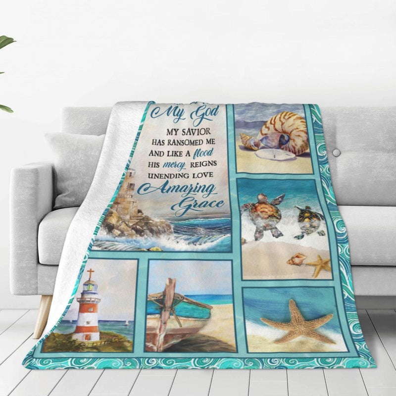 citari Lighthouse Blanket Nautical Christian Scripture Bible Verse Decor Throw Blanket Gifts for Girls Boys Winter Bedding Sofa Super Warm Soft Plush Fleece Flannel Blanket for Kids Adults Men Women 50""X40"" - Image 2