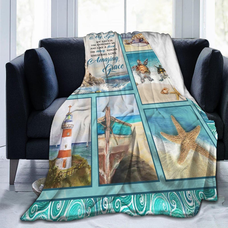 citari Lighthouse Blanket Nautical Christian Scripture Bible Verse Decor Throw Blanket Gifts for Girls Boys Winter Bedding Sofa Super Warm Soft Plush Fleece Flannel Blanket for Kids Adults Men Women 50""X40"" - Image 3