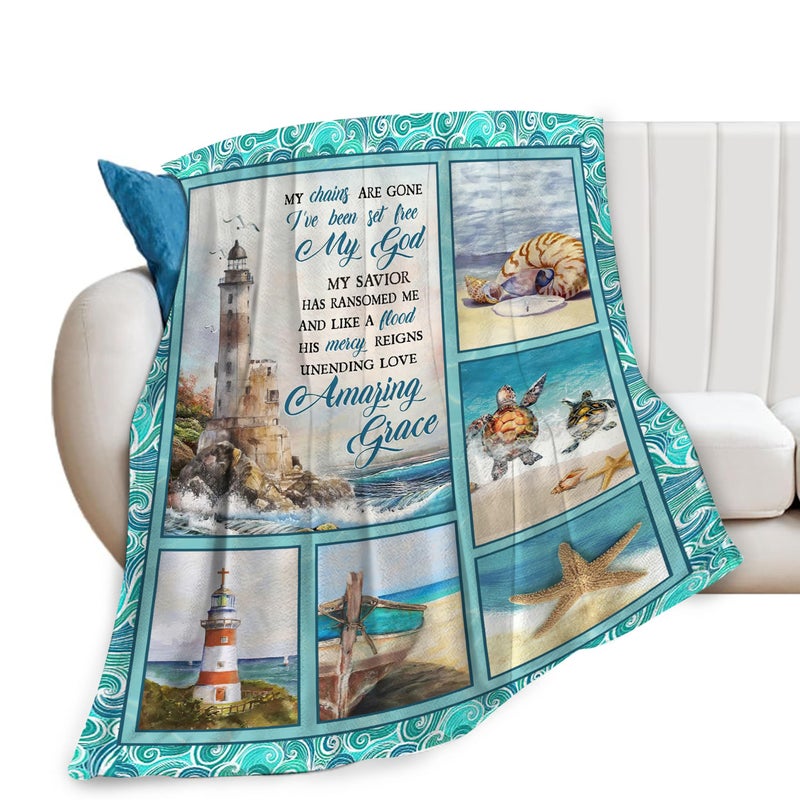 citari Lighthouse Blanket Nautical Christian Scripture Bible Verse Decor Throw Blanket Gifts for Girls Boys Winter Bedding Sofa Super Warm Soft Plush Fleece Flannel Blanket for Kids Adults Men Women 50""X40"" - Image 1