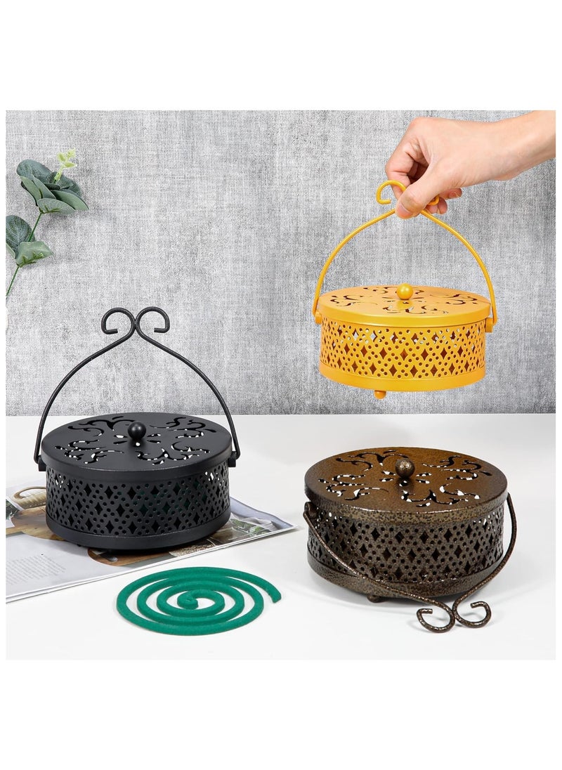 NOAEOU - 2 PCS Portable Mosquito Coil Holder, Mosquito Coil Box with Round Handle, Fireproof and Scaldproof, Incense Burner Holder, Mosquitoes Repellent Burning With Handle for Home Outdoor Pool-Side Patio Camping (Bronze) - Image 1
