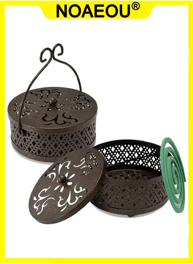 NOAEOU 2 PCS Portable Mosquito Coil Holder, Mosquito Coil Box with Round Handle, Fireproof and Scaldproof, Incense Burner Holder, Mosquitoes Repellent Burning With Handle for Home Outdoor Pool-Side Patio Camping (Bronze)  - Image 1