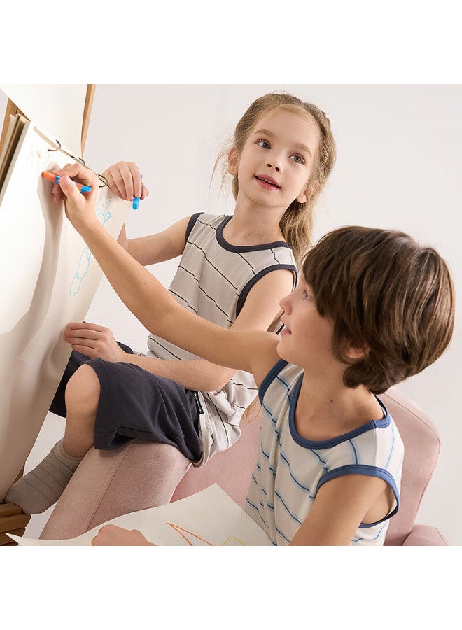 Aimer kids طقم قميص بدون أكمام بنمط مخطط وسروال بخمسة نقاط للأولاد من إيمر كيدز - مخطط رمادي وأبيض، مقاس 110 - Image 2