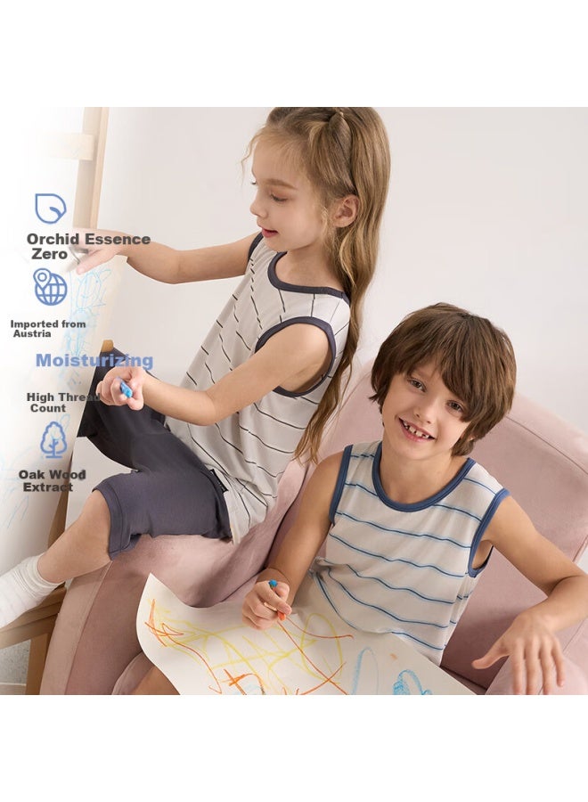 Aimer kids طقم قميص بدون أكمام بنمط مخطط وسروال بخمسة نقاط للأولاد من إيمر كيدز - مخطط رمادي وأبيض، مقاس 110 - Image 1