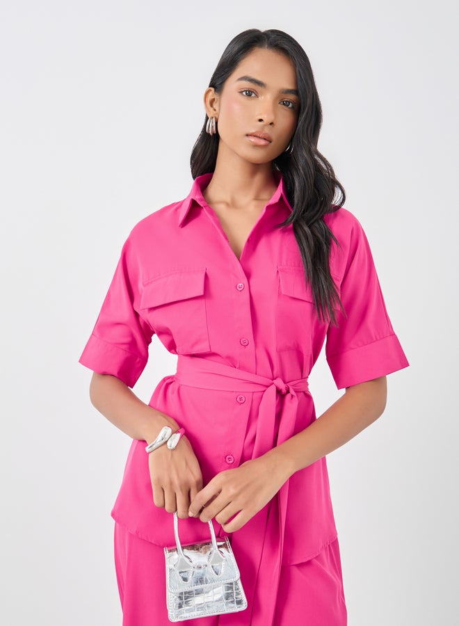 Take Two Solid Belted Shirt and Wide Leg Pants Co-Ords - Image 5