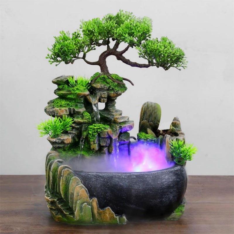 Xshelley Xshelley Indoor Tabletop Fountains  Rockery Water Waterfall Plants Desktop Fountain atomizing humidifier Fountain Home Office Desktop Decorations Automatic Pump with Power Switch 