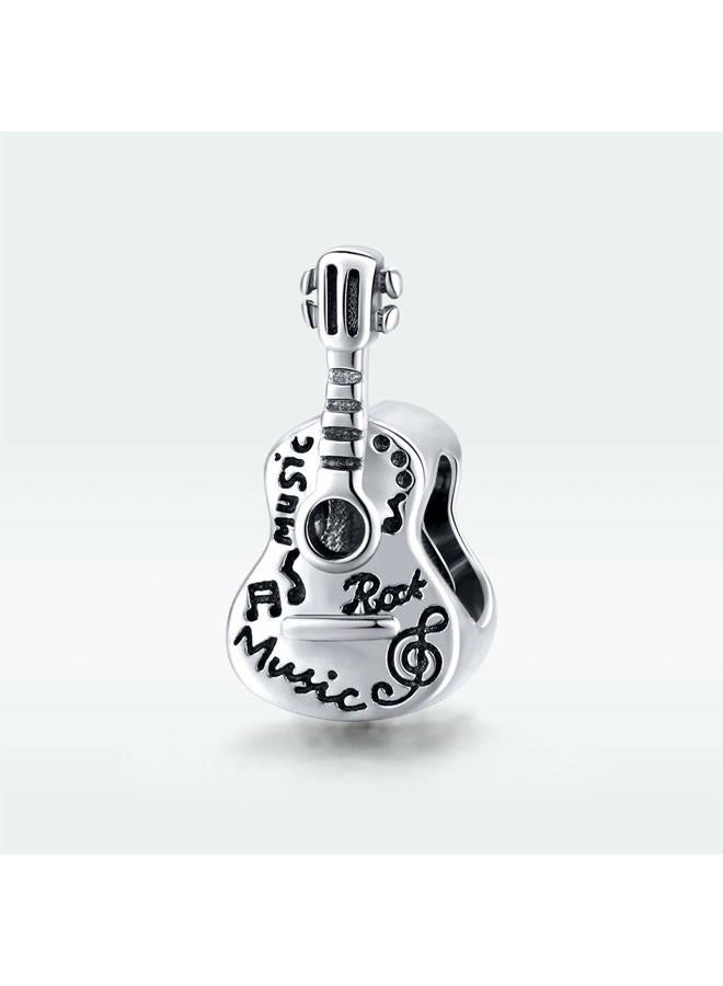 LAMOONY Guitar Charm 925 Sterling Silver Note Charm Music Charm Rainbow Charm Puzzle Charm Love Charm for Pandora Charm Bracelet (Guitar A) - Image 2