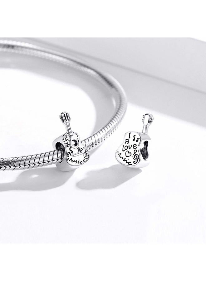 LAMOONY Guitar Charm 925 Sterling Silver Note Charm Music Charm Rainbow Charm Puzzle Charm Love Charm for Pandora Charm Bracelet (Guitar A) - Image 3