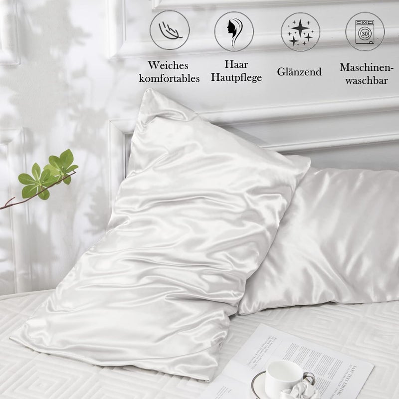 Vielit Set of 2 Satin Cushion Covers, 50 x 80 cm, Ivory, Soft as Silk Pillowcase, Better Care Than Silk Pillose Case, Satin Pillowcase 50 x 80 cm, Cushion Cover for Hair and Skin with 2 Hair Bobbles - Image 5