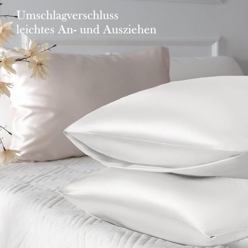 Vielit Set of 2 Satin Cushion Covers, 50 x 80 cm, Ivory, Soft as Silk Pillowcase, Better Care Than Silk Pillose Case, Satin Pillowcase 50 x 80 cm, Cushion Cover for Hair and Skin with 2 Hair Bobbles - Image 3