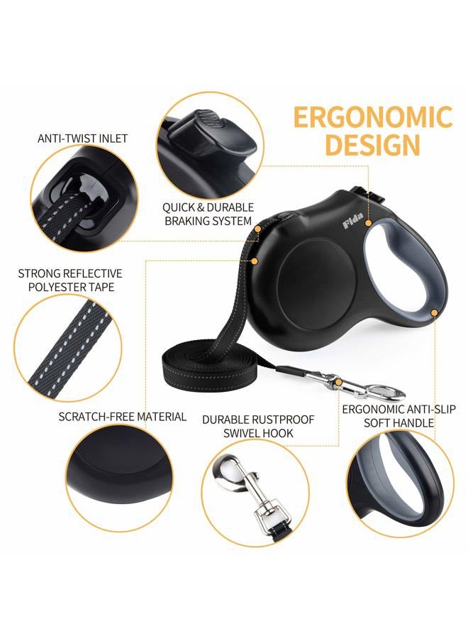 fida طوق كلب قابل للسحب للأنواع الكبيرة، طوق مشي كلب ثقيل الوزن بطول 16 قدم، حتى 110 رطل، خالي من التشابك بزاوية 360°، أسود - Image 5