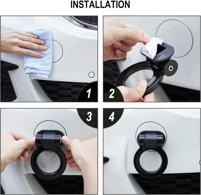 AutoBizarre Car Dummy Tow Hook Bumper Tow Hook 180 Degree Adjustable Self-Adhesive Round O-Shaped Vehicle Towing Hook for Car Decoration Universal for All Cars, SUV (Black) - Image 4