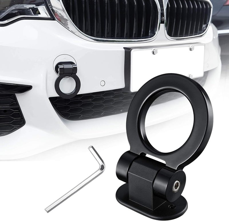 AutoBizarre Car Dummy Tow Hook Bumper Tow Hook 180 Degree Adjustable Self-Adhesive Round O-Shaped Vehicle Towing Hook for Car Decoration Universal for All Cars, SUV (Black) - Image 1