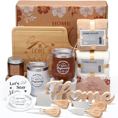 RimCereal Housewarming Gifts New House -19 Pcs Closing Gifts for Couple Friend Women Men Home Buyers, House Warming Basket for New Houses Apartment Kitchen Presents(Brown,Nature) - Image 1