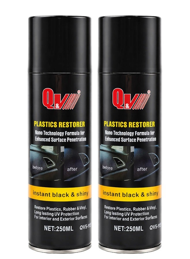 Q&V Plastics Restorer Spray 250ML Nano Technology Plastic Polish Restorer Car Interior Exterior Trim Restorer Dashboard Polish Rubber Vinyl Shine UV Protection Instant Black Gloss Finish Model QV5-112 2PCS - Image 1