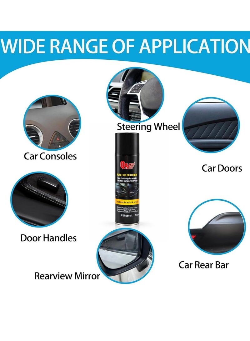 Q&V Plastics Restorer Spray 250ML Nano Technology Plastic Polish Restorer Car Interior Exterior Trim Restorer Dashboard Polish Rubber Vinyl Shine UV Protection Instant Black Gloss Finish Model QV5-112 2PCS - Image 2