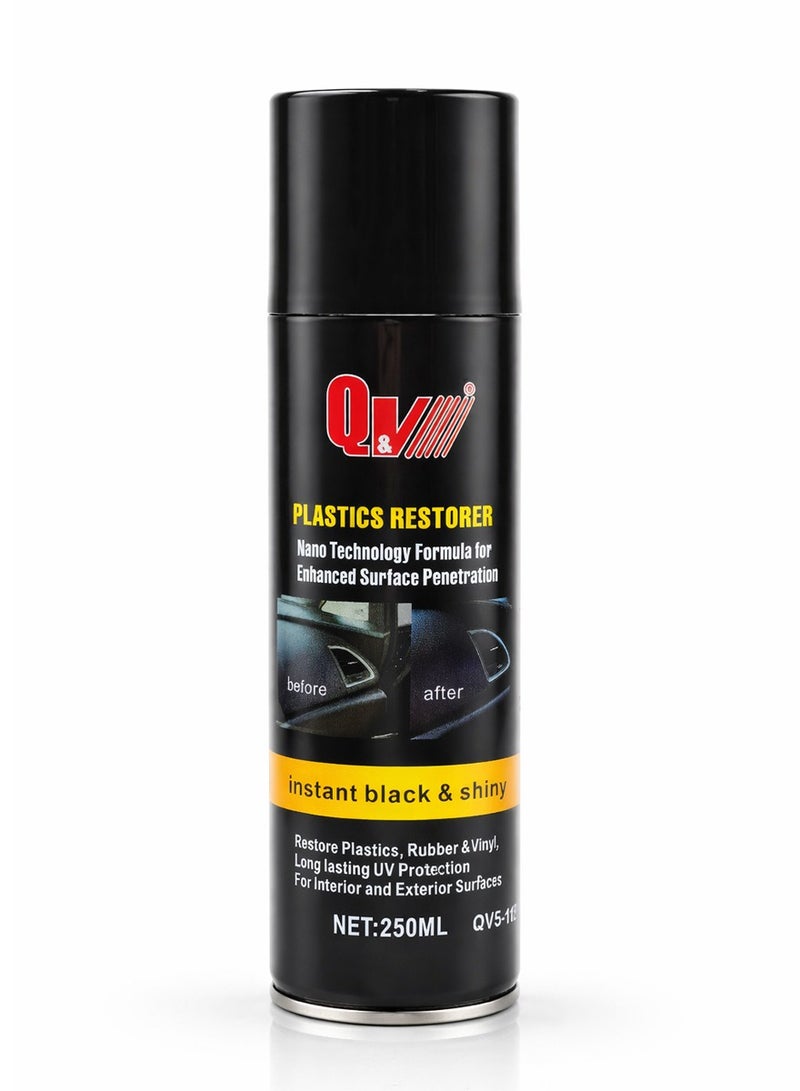 Q&V Plastics Restorer Spray 250ML Nano Technology Plastic Polish Restorer Car Interior Exterior Trim Restorer Dashboard Polish Rubber Vinyl Shine UV Protection Instant Black Gloss Finish Model QV5-112 2PCS - Image 3